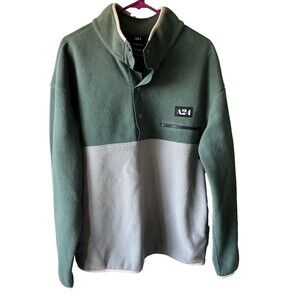 A24 Half Snap Fleece Colorblock Mock Neck Pullover Sweater Green Gray Large
